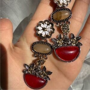 Zara new listing Vintage Red and Silver Floral Dangle Earrings